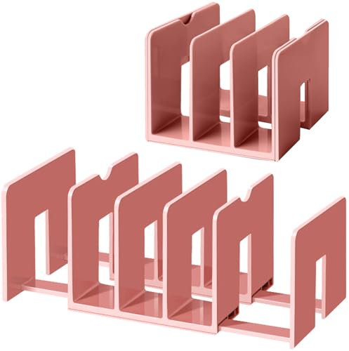 Veki Verstellbar Buchstützen, Buchstütze aus Acryl, rutschfeste Buchständer, Bookends für Bücher, DVDs, Magazine, Buchhalter für Schule, Zuhause, Büro, Bibliothek Bücherhalter (Rosa, 2 Stück)