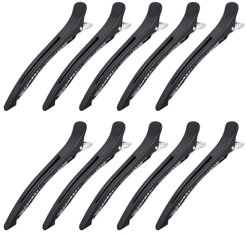 KYSUN 10 Stück Haarspangen, Rutschfeste Haarklammern mit Silikonband, Große Haarklammern Haarklammer, Haarclips zum Stylen und Schneiden, Haarklammern Friseurbedarf für Dickes & Dünnes Haar, Schwarz