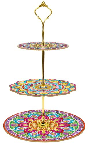 Pasdrucn DIY Diamond Painting Etagere 3 Etagen, 5D Diamond Painting Etagere, DIY Diamant-Malerei 3 Etagen Tortenständer, 3 Stöckige Kuchenplatte, Cupcake Ständer Mit Etageren Stangen Set (Paket 4)
