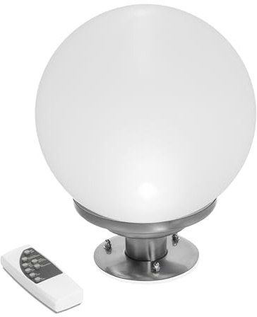 Esotec Solar Leuchtkugel Kugelleuchte außen Ø30cm Fernbedienung 102636 | Solarkugel Ø30cm, Edelstahlsockel, Fernbedienung, 3000/4000/6500K, Timer 3/5/8 Std, Li-Ion Akku, Monokristallin, 100lm, IP44
