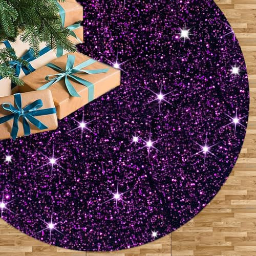 FUHSY Gonna per albero di Natale, 152 cm, con paillettes glitterate, colore viola reale, decorazione per albero di Halloween, gonna rotonda per albero di Natale, grande con paillettes scintillanti,