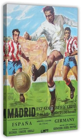 ahnld Poster vintage original sur toile de football de la Coupe du monde de football 1982 - Allemagne de l'Ouest - Espagne - Décoration pour chambre à coucher, bureau, chambre - Cadeau - 40 x 60 cm