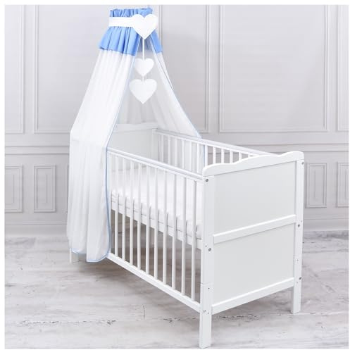 Generisch Baby Delux Babybett Himmel Betthimmel Chiffon Baumwolle Baldachin für Babybett Kinderbett Wiege Stubenwagen Himmelstange Applikationen Deko Herzen (Blau, mit Himmelstange)