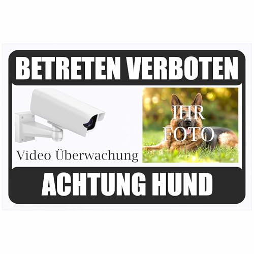 INDIGOS UG - Schild Vorsicht Freilaufender Hund - 20x15 cm bis 80x60 cm - Betreten verboten - Aluverbundplatte 3mm - Innen und Außen - UV beständig - Schilder selbst gestalten - Foto
