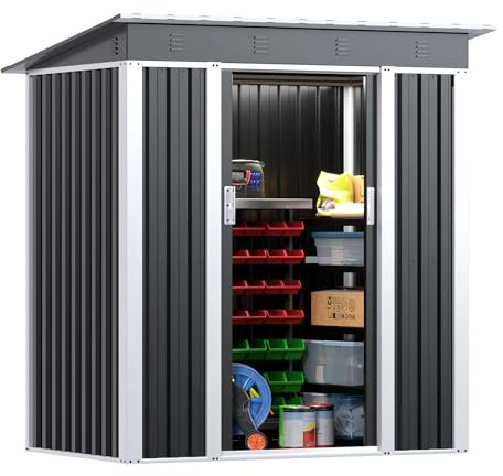 SUPEER Metall Gerätehaus 3 m² mit Schrägdach,H185cm*L162cm*W120cm Geräteschuppen Garten Schuppen Gartenhaus(schwarz)