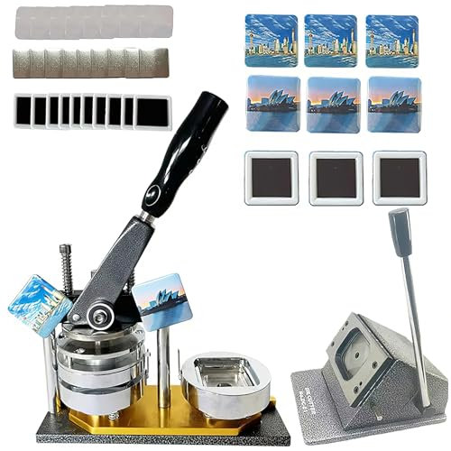 HYQNG Square Fridge Magnet Button Maker 50MM Badge Maker Machine Button Maker with 100pcs Accessories & Square Cutter, DIY Custom Metal Badge Press Kit, Make your own Fridge Magnets