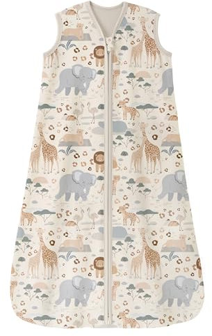 Unnivoll Baby Schlafsack Sommer 0.5 Tog 100% Baumwolle Sommerschlafsack Babyschlafsack 18-24 Monate 90 cm für Jungen Mädchen Kinder Aprikose Elefant