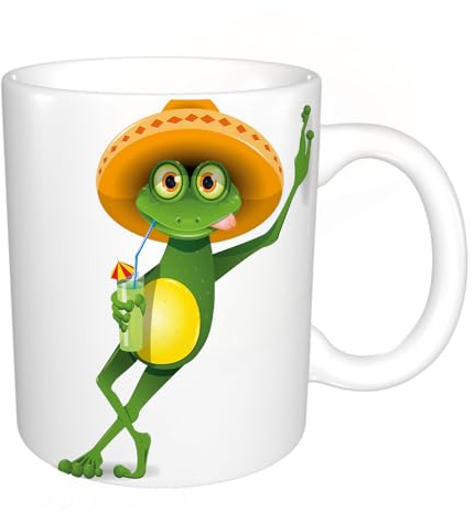 YFHJV Tazas de Café,Taza de Cerámica para Té y Café - Regalo Original - 330 ml - Desayuno Tazas Tazas graciosas,Rana verde con sombrero y cóctel.,tazas originales