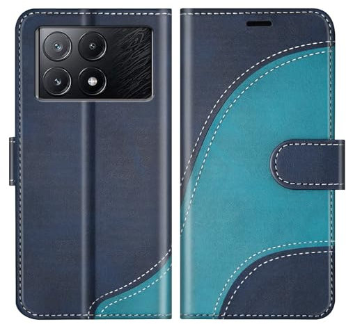 BoxTii Coque pour Xiaomi Poco X6 Pro 5G, Housse en Cuir PU Pochette de Portefeuille, Magnétique Étui de Protection Housse Coque pour Xiaomi Poco X6 Pro 5G, Bleu