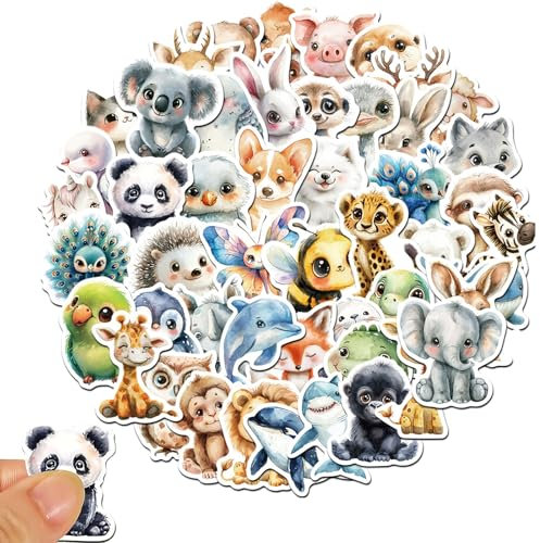 100 Stück Sticker Kinder, Sticker Tiere mit Niedlichen Aquarellen Tiere Motiven, Aufkleber Kinder, für Laptop, Telefon, Wasserflasche, Fahrrad, Koffer, Scrapbook, Fotoalben