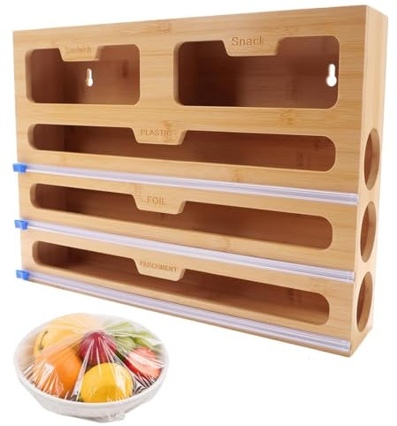 Folienspender Aus Bambus, Alufolienspender Und Frischhalte, Frischhaltefolie Abroller, Frischhaltefolienspender Für Küche, Folienspender Schublade, Robust Und Langlebig, Folienabroller