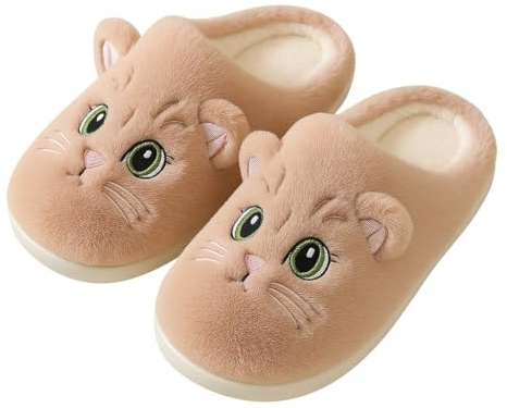 corimori Plüsch Hausschuhe Katze – Flauschige Katzen Kätzchen Pantoffeln (weiß, rosa, grau, braun - Gr. 34-44)