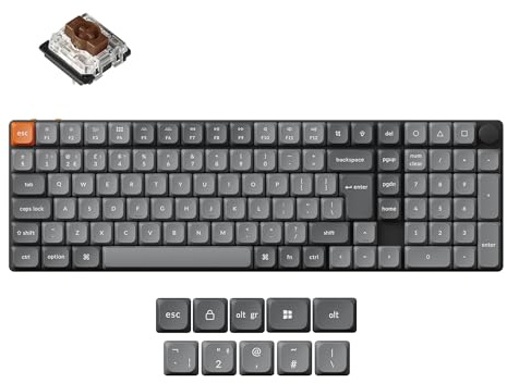 Keychron K17 Max Custom Mechanical Keyboard, Programmable Knob Ultra-Slim 96% Layout, Bluetooth/2.4 GHz/Wired with White Backlight Low-Profile Gateron Brown Switch for Mac Windows Linux - UK Layout