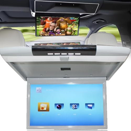 YANGYMM Monitor de Techo para Coche, Pantalla IPS de 17,3 Pulgadas de Ancho, Reproductor de DVD, abatible, Compatible con HDMI, USB/SD, AV y Altavoz Integrado,Grey