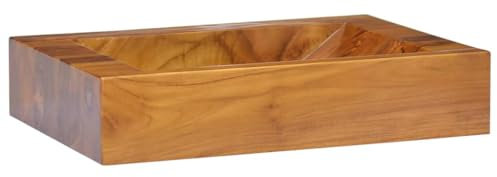 Vasque à Poser Salle de Bain Maison Lavabo rectangulaire Évier Lave-Mains de Salle d'eau Vasque a Poser en Bois de teck massif 50x35x10 cm