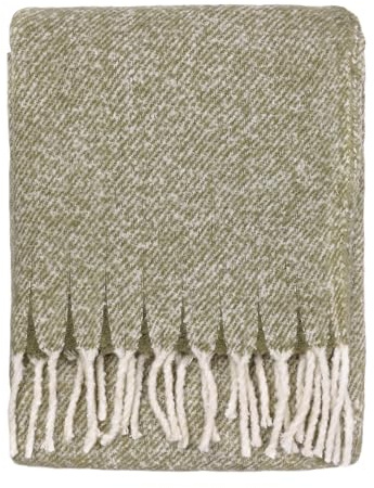 furn. Wylder Isla Throw – Woven Soft Textured Neutral Blanket with Tassel Trim (Green - 130x180cm)