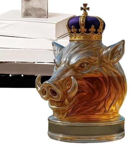 Wine Bottles, Wild Boar Glass Art Statue Whisky Carafe - Decorative Alcohol Dispenser for Bourbon Brandy Tequila Cabinet Living Room Restaurant Men Bartender