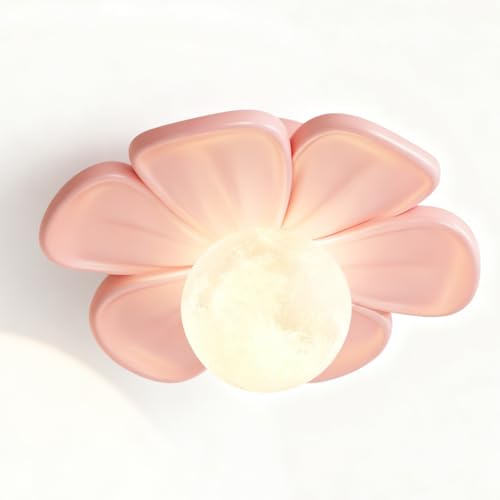 OOWDMPE Blume Deckenleuchte 3D Drucken Kugel Kunstharz Lampenschirm G9 Moderne Deckenlampe Elegantes Dekorative Deckenbeleuchtung für Wohnzimmer Schlafzimmer Korridor Flur（mit Leuchtmittel） (Rosa)