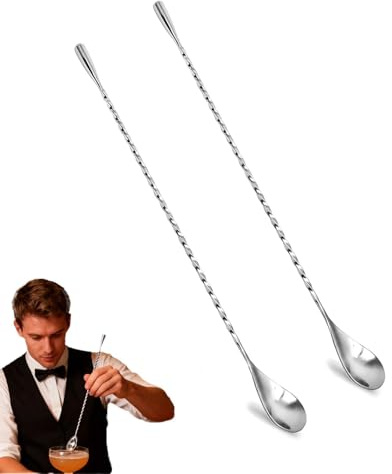 2 Pcs Cocktail Stirrers, 30cm Stainless Steel Mixing Spoon, Long Twisted Stirrer, Bar Mixing Spoons, for Bartenders and Home Use