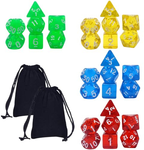 THQAE 28 Pcs Polyedrische Würfel, 7 x 4 Polyedrische Würfel Set Polyedrische RPG Würfel Würfel Tischspiele mit Schwarze Kordelzugbeutel, für DND MPG MTG Dungeons und Dragons W20 W12 W10 W8 W6 W4