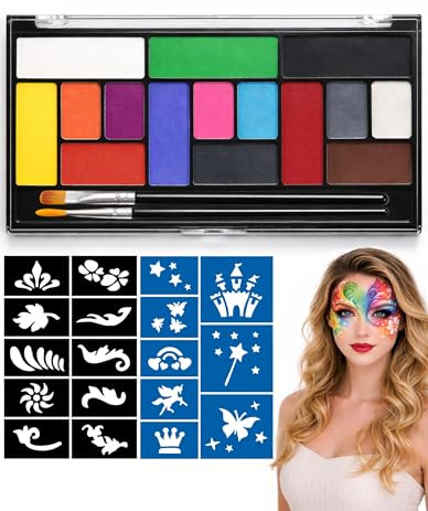 Jutqut Face & Bodypainting Colori Carnevale con 15 colori, lavabile non tossico Carnevale Pittura del viso Tavolozza Trucco con Spazzola, Pittura per il corpo, Trucco Carnevale
