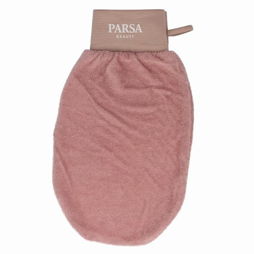 PARSA Beauty WELLNESS Peelinghandschuh aus Viskose | Körperpeeling für glatte Haut, Terracotta, Dusche und Bad, Material, Anwendung, Handschuh Design, Farbe, Aufhängung