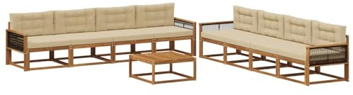 vidaXL Outdoor-Sofagarnitur mit Kissen 9 pcs Natur und Beige, Garten-Sofa Set, modulare Lounge für draussen, wetterfestes Mobiliar, robuster Pool-Bereich