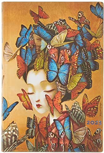 Paperblanks Flexis Terminkalender mit weichem Einband, 12 Monate, 2023, Madame Butterfly | Horizontal | Mini (95 × 140 mm)