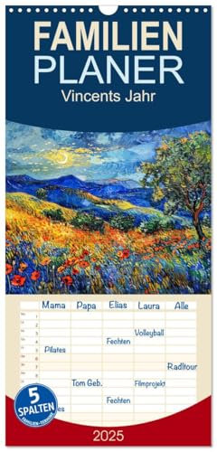 Familienplaner 2025 - Vincents Jahr mit 5 Spalten (Wandkalender, 21 cm x 45 cm), CALVENDO: KI-Gemälde im Stil von Vincent van Gogh (CALVENDO Kunst)