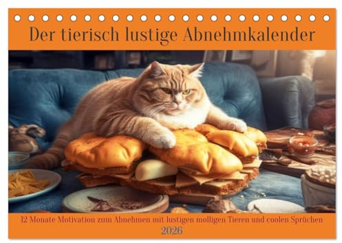 Der tierisch lustige Abnehmkalender (Tischkalender 2026 DIN A5 quer), CALVENDO Monatskalender: 12 Monate Motivation zum Abnehmen mit lustigen molligen Tieren (CALVENDO Tiere)