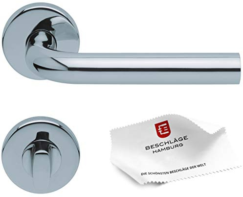 scoop Beschläge Hamburg: Türgriffe Türbeschlag SBL 1100 — Türklinken mit WC Rosetten für Bad und Toilette — Drückergarnitur/Türdrücker für Innentüren, rund, Edelstahl poliert