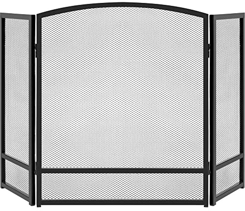 Best Choice Products 54 x 30 pollici 3 pannelli semplici in rete di acciaio per camino, griglia di protezione antincendio per soggiorno decorazione domestica con finitura rustica indossata - nero