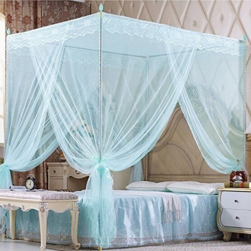 Livecity Romantisches Prinzessinnen-Moskitonetz ohne Rahmen für Doppelbett, King-Size-Bett, Blau
