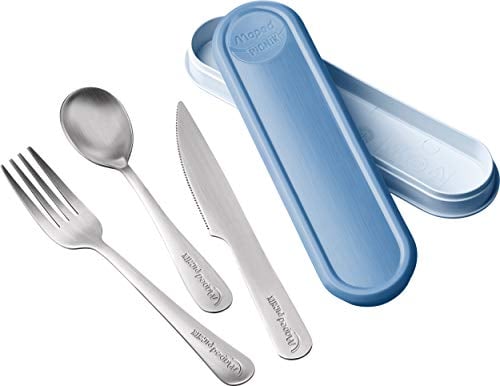 Maped Picnik - Set de Couverts en Inox - Boîte de Rangement Compacte - Compatibles Lave-Vaisselle - 3 Pièces : Fourchette, Couteau et Petite Cuillère
