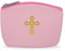 Rosenkranz-Tasche mit goldfarbenem Kreuz-Design und Reißverschluss, Pink