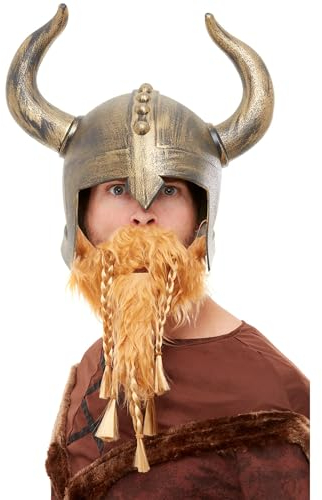 Smiffys Casque de viking, Or, avec barbe Halloween