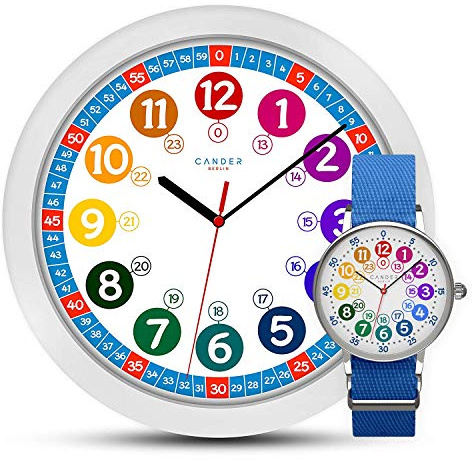 Cander Berlin MNU 1030 Kinderwanduhr Wanduhr und MNA 1030 J Armbanduhr Kinder Armbanduhr Kinderuhr Lernuhr Jungen