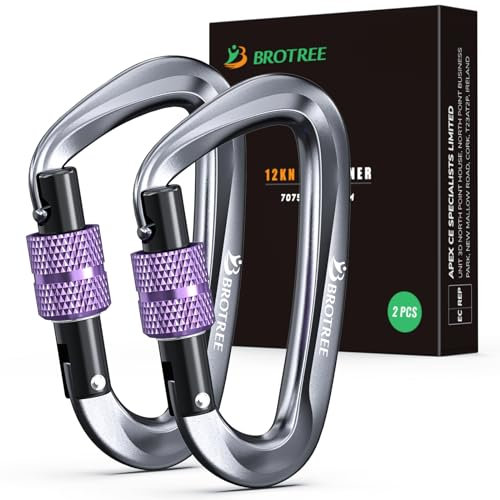 BROTREE Locking Carabiner Clips 12KN (1200 kg) Heavy Duty Carabiners for Hammock, Camping, Hiking, Backpack and More (2 or 4 Packs)