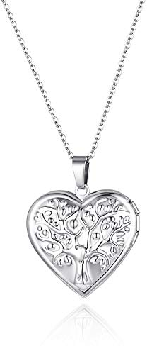 JewelryWe Lebensbaum Herz Medaillon Kette: Damen Edelstahl Herz Foto Medaillon zum öffnen Baum des Lebens Photo Bilder Amulett Anhänger Herzanhänger Halskette Silber Geschenk für Frau Freundin Mädchen