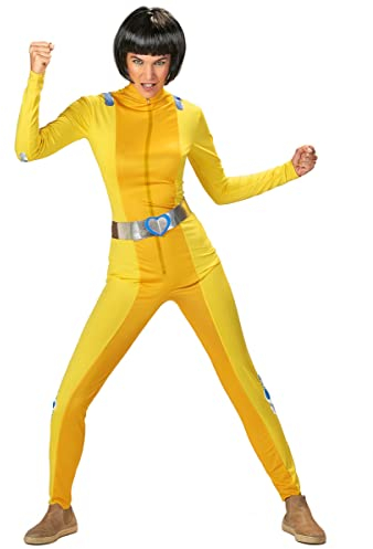DEGUISE TOI - Déguisement espionne de choc jaune femme - Combinaison - Ceinture - S - Jaune - Déguisements adultes - 100% Polyester - Lavage à la main - Carnaval