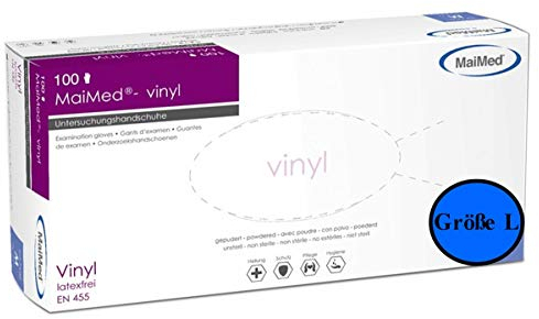 MaiMed® Einweghandschuhe Vinyl Einmalhandschuhe Medizin- & Schutzhandschuhe gepudert Größe L 100 Stück (1 Spendebox)