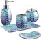 WHOLE HOUSEWARES Accesorios De Baño De Mosaico - Vidrio Dispensador Jabón, Bandeja De Baño, Plato, Soporte Cepillo Dientes Vaso - Decoraciones Elegantes Y Duraderas - Sirena Kit