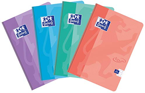 Oxford Schulheft A5 Kladde 96 karierte Blätter mit Seitenrand, Optik Paper 90 g, samtweicher laminierter Umschlag, Touch Pastel, Notizblock Set für Büro & Schule, 5 Stück-Packung, Farbenmix