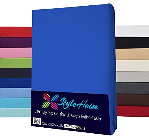 Spannbettlaken Mikrofaser 180x200cm - 200x200cm Spannlaken Spannbetttuch Bettlaken bis 25cm Matratzenhöhe Rundumgummi Microfaser Betttuch Steghöhe 30cm, Farbe Dunkelblau