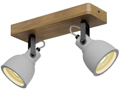 Lindby Deckenlampe Beton Kiefernholz, Deckenstrahler drehbar schwenkbar Wandlampe Spotbalken 2x GU10 ohne Leuchtmittel Strahler Spot Deckenleuchte