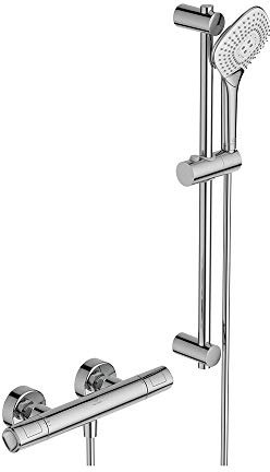 Ideal Standard - Ceratherm T100, Kit doccia con miscelatore termostatico, Set saliscendi doccia, Cromato