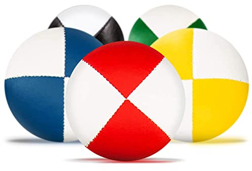 5er Set Diabolo Premium Soft Jonglierbälle zweifarbig - 58mm Ø Jonglierball Füllung aus hochwertiger Vogelhirse, wasserabweisend, softes Kunstleder, Jonglier-Set für Kinder & Jugendliche