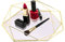 JJoexyfit Bandejas organizadoras de cosméticos, bandeja de maquillaje con espejo de cristal polígono, bandeja decorativa de metal para tocador, tocador, baño, dormitorio (dorado)
