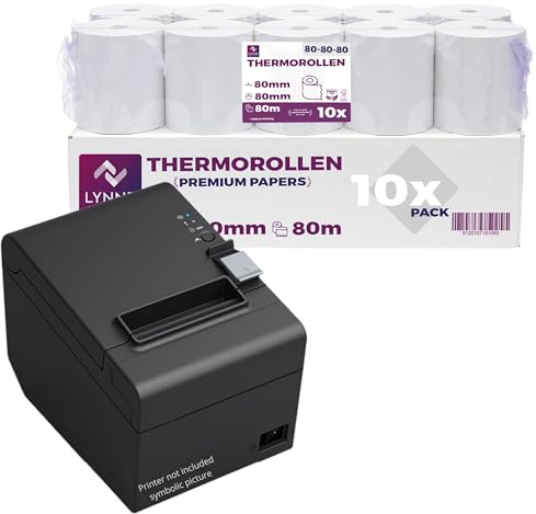 Rouleaux thermiques 80mm x 80m x 12mm – Bobine papier thermique pour caisse enregistreuse avec imprimante de ticket - Rouleau thermique 80x80x12 - Sans BPA (10 Rouleaux)