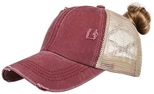 TMEOG Baseball Cap Damen Basecap Frauen Kappe mit Netz Pferdeschwanz Cap mit Loch für Zopf Baseballkappe Sommer Cappy Unifarben Sportkappe Atmungsaktiv(Rot)